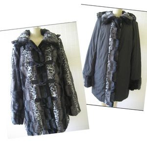 Dennis Basso Animal Print Reversible Faux Fur Coat Size 1X